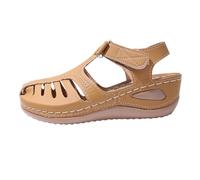 Sandales d'été à bout fermé pour femme - Confortables - Rétro - Antidérapantes - Coupe large - Chaussures orthopédiques, jaune, 37 EU