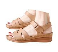 Sandales d'été à bout ouvert et bride ajustable par bande auto-agrippante, pour un confort optimal par temps chaud et un style au quotidien. (Brown, 38)