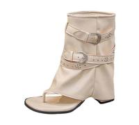 Sandales D'Été À Bout Plat Pour Femmes Bottines à bride cheville confortables avec boucle tendance sandales mi-mollet élégantes pour un style décontracté conception entre-doigts (White, 39)