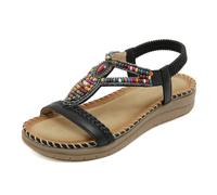 Sandales D'Été À Bout Plat Pour Femmes Chaussure Talon Carré Haut Women's Bohemian Flat Sandals Summer Casual Beach Slide Sandals With Elastic Straps Sole Comfortable Open Toe Footwear(Black, 39)