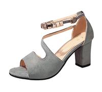 Sandales D'Été À Bout Plat Pour Femmes Chaussure Talon Sexy Bleu Sandales pour femmes en cuir mode d'or à talons hauts l'été avec des scintillantes Plateformes Taille 6 (Grey, 38)