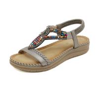 Sandales D'Été À Bout Plat Pour Femmes Grosses Bottes Pour Femmes Women's Bohemian Flat Sandals Summer Casual Beach Slide Sandals With Elastic Straps Sole Comfortable Open Toe Footwear For(Grey, 42)