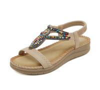Sandales D'Été À Bout Plat Pour Femmes Grosses Bottes Pour Femmes Women's Bohemian Flat Sandals Summer Casual Beach Slide Sandals With Elastic Straps Sole Comfortable Open Toe Footwear(Beige, 39)