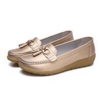 Sandales d'été à enfiler en cuir pour femme - Taille 8 W - Confortables - Pour le travail et la marche - Chaussures mignonnes pour femme - Style décontracté, doré, 37 EU
