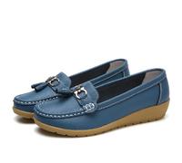 Sandales d'été à enfiler en cuir pour femme - Taille 8 W - Confortables - Pour le travail et la marche - Chaussures mignonnes pour femme - Style décontracté, bleu, 36 EU