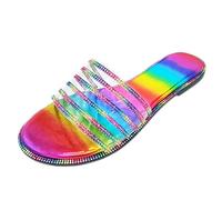 Sandales d'été à paillettes pour femme - Sandales de bain pour femme - Sandales plates légères - Sandales de plage - Chaussures ouvertes pour fête, multicolore, 40 EU