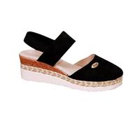 Sandales D'été À Plateforme Fermée Élégantes Avec Bride Élastique À La Cheville Compensées, Sandales D'été Respirantes Et Antidérapantes En Corde De Chanvre Tressée, Pour Votre Mère(Black,38 EU)
