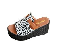 Sandales d'été à plateforme pour femme - Sandales compensées à bout ouvert - Sandales respirantes avec talon compensé - Sandales d'été - Motif léopard - Sandales de plage antidérapantes pour femme