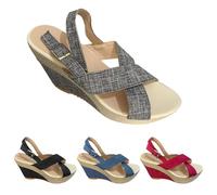Sandales d'été à talon compensé pour femme - Élégantes - Boucle - Chaussures de plage - Semelle souple - Sandales en tricot - Sandales de loisirs avec sangle croisée tressée - Sandales d'extérieur