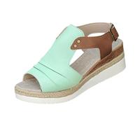 Sandales d'été à talon en corde pour femme - Sandales décontractées avec bouche de poisson - Fond plat - Sandales décontractées et confortables pour femme, vert clair, 37.5 EU