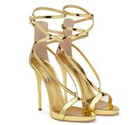 Sandales D'été à Talons Hauts et Lanières pour Femmes, élégantes Sandale à Talons Aiguilles et Bride à la Cheville Chaussures Soirée Sexy à Bout Ouvert Chaussures Mariée à Talon,D'or,42 EU