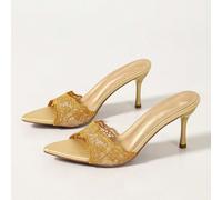 Sandales d'été à talons hauts fins en maille à bout ouvert noir, or et blanc, nouvelle mode, sandales de soirée minimalistes et polyvalentes pour femmes, mules élégantes à talons hauts fins à bout poi