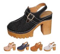 Sandales d'été à talons hauts pour femme - Sandales à plateforme fermées avec talon bloc - Mules avec sangle arrière - Chaussures de travail élégantes et formelles - Sandales Dbüro pour femme - Pour