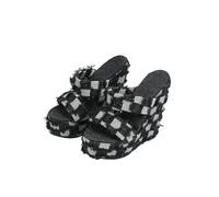 Sandales d'été compensées à Plateforme Ouverte pour Femmes - polyvalentes pour Le Mariage, la soirée en Amoureux, Les Voyages, Les vêtements de Bureau,Noir,34 EU