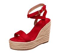 Sandales d'été compensées pour femme avec plateforme et talon, sandales orthopédiques légères et antidérapantes avec talon haut et semelle souple pour randonnée, plage, vacances, bain et mer, B rouge