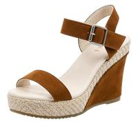 Sandales d'été compensées pour femme - Espadrilles orthopédiques larges - Confortables et élégantes - Bout ouvert - Sangle de cheville réglable - Chaussures de marche de plage, marron, 34.5 EU