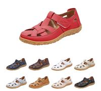 Sandales d'été confortables à plateforme fermées en cuir pour femme Chaussures romaines Bout fermé Style rétro, rouge, 39 EU