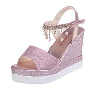 Sandales d'été confortables avec boucle talon compensé pour femme Sandales antidérapantes décontractées Sandales orthopédiques tendance souples bout ouvert plage fête marche pas cher, rose, 40 EU