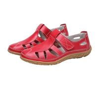 Sandales d'été confortables et élégantes pour femme - En cuir - Bout fermé - Style décontracté - Style rétro et respirant, rouge, 42 EU