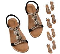 Sandales d'été confortables et plates pour femme Style bohème élégant Sandales rétro respirantes Chaussures de plage ou de fête Antidérapantes Sangle élastique Chaussures plates Fleur Mariage 2025