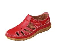 Sandales d'été creuses pour femme - Tendance - Couleur unie - Bout couvert - Chaussures décontractées avec talon compensé - Sandales élégantes à talon bloc - Sandales d'été, rouge, 43 EU