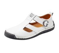 Sandales d'été décontractées à bout fermé pour homme - Aspect cuir - Texture crocodile - Sangle à boucle réglable - Découpes - Respirantes, blanc, 39 1/3 EU