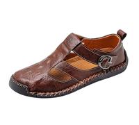 Sandales d'été décontractées à bout fermé pour homme - Aspect cuir - Texture crocodile - Sangle à boucle réglable - Découpes - Respirantes, marron, 39 1/3 EU