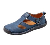 Sandales d'été décontractées à bout fermé pour homme - Aspect cuir - Texture crocodile - Sangle à boucle réglable - Découpes - Respirantes, bleu marine, 41 1/3 EU