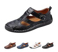 Sandales d'été décontractées à bout fermé pour homme - Aspect cuir - Texture crocodile - Sangle à boucle réglable - Découpes - Respirantes, Noir , 41 1/3 EU