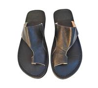 Sandales D'été Décontractées en Cuir pour Homme avec Anneau d'orteil Correctrices D'oignons, Tongs Orthopédiques À Bout Carré avec Embout Creux Avant Et Arrière, pour Pieds Plats(Black,47 EU)