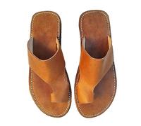 Sandales D'été Décontractées en Cuir pour Homme avec Anneau d'orteil Correctrices D'oignons, Tongs Orthopédiques À Bout Carré avec Embout Creux Avant Et Arrière, pour Pieds Plats(Marrone,40 EU)