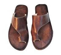 Sandales D'été Décontractées en Cuir pour Homme avec Anneau d'orteil Correctrices D'oignons, Tongs Orthopédiques À Bout Carré avec Embout Creux Avant Et Arrière, pour Pieds Plats(Coffee,44 EU)