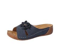 Sandales d'Été Élégantes à Enfiler Femmes - Sandales de Plage Fleuries avec Semelle Intérieure Confortable et Style Décontracté Pantoufles de Plage Chaussons (Navy, 40)