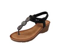 Sandales d'été élégantes à paillettes pour femme - Avec talon compensé - Maintien confortable pour la plage et les vacances - Semelle légère pour marcher sans fatigue, Noir , 41 EU
