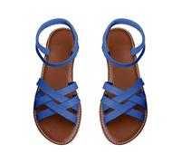 Sandales d'été élégantes en cuir pour femme - Sandales romaines pour femme - Sandales plates modernes et légères - Élastiques orthopédiques - Sandales confortables - Chaussures pieds nus - Sandales