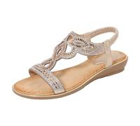 Sandales d'été élégantes pour femme - Sandales plates tendance bohème - Chaussures de soirée - Chaussures de mariée - Sandales strass avec paillettes - Semelle souple et confortable - Chaussures de