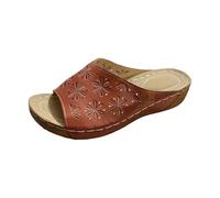 Sandales d'été en cuir pour femme - Sandales compensées légères avec motif floral - Sandales d'été confortables - Antidérapantes - Pour femme, marron, 36 EU