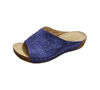 Sandales d'été en cuir pour femme - Sandales compensées légères avec motif floral - Sandales d'été confortables - Antidérapantes - Pour femme, bleu, 38 EU