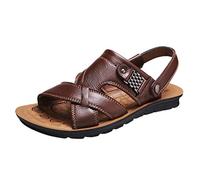 Sandales d'été en cuir pour homme - Bout ouvert - Sandales d'extérieur avec sangle de talon mobile - Sandales en cuir antidérapantes - Sandales de conduite légères - Sandales d'été à enfiler