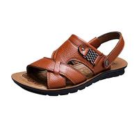 Sandales d'été en cuir pour homme - Sandales confortables - Semelle intérieure douce - Sandales romaines - Grandes tailles - Chaussures orthopédiques décontractées, kaki, 46 EU