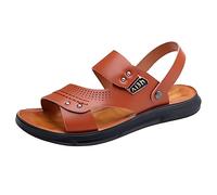 Sandales d'été en cuir pour homme - Style décontracté - Mains libres | Chaussures pour homme à deux sangles à boucle - Sandales décontractées antidérapantes à bout ouvert - Sandales d'extérieur