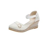 Sandales D'Été Femme - Confortable Espadrille - Plateforme - Sandales Compensées - Antidérapantes Mode - en Lin Tressé - Chaussures Respirantes - Bout Rond Fermé - Sandales de Loisirs avec Boucle