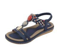 Sandales d'été habillées pour femme - Confortables - Pour la marche - Style bohème - Avec sangle en T - Style décontracté et confortable, bleu royal, 39.5 EU