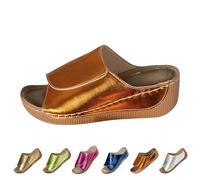 Sandales d'été orthopédiques en cuir anatomiques pour femmes, chaussons compensés confortables, légers, élégants, pour bandes, plantaires, mode ouvert, antidérapant, Arch Support Sandale plage mer