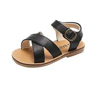 Sandales d'été ouvertes pour enfants et filles - Taille 30 - Sandales romaines noires - Chaussures d'été plates et flexibles - Sandales de randonnée respirantes - Amortissement - Sandales de jeu rétro