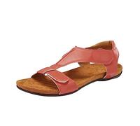 Sandales d'été plates en cuir pour femme - Sandales orthopédiques - Sandales de trekking - Chaussures d'été légères - Confortables - Pour les loisirs - Chaussures de plage réglables avec fermeture