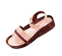 Sandales d'été plates pour femme - Confortables - Chaussures de plage - Sandales antiques avec semelle extérieure en cuir - Coussin - Bout ouvert - Sandales romaines élégantes, beige, 42 EU
