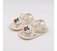 Sandales d'été pour bébé fille, motif cerise, en coton respirant, antidérapant, semelle souple, bout fermé, chaussures pré-marcheuses pour bébés filles de 0 à 1 an