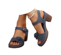 Sandales d'été pour femme 2026, talons hauts épais, fleurs avec bouche de poisson, sandales d'été habillées décontractées avec sangle de cheville ajourée, sandales compensées légères, chaussures d'été