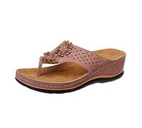 Sandales d'été pour femme, antidérapantes, élégantes, tongs avec compenses, bohème, confortables, sandales de plage, cérémonie, ouvertes, respirantes, orthopédiques, douces et légères, rose, 41 EU